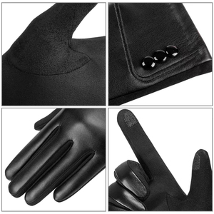 Gants en cuir d'hiver chauds à écran tactile de style uni doux avec logo personnalisé pour fabricants, pour usage quotidien, gants tendance - Product Image 4