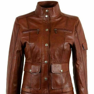 Veste en cuir pour femme de haute qualité, écologique, hiver, cuir luxueux, boutons, fermeture éclair - Product Image 1
