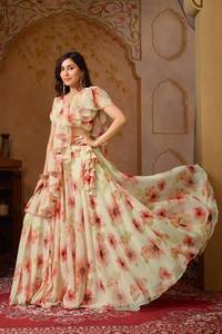 Elegante Lehenga Choli Dupatta de Georgette con Estampado Floral de Verano, Silueta Holgada y Suave, Cintura Natural, Diseños VISHNU K - Product Image 3
