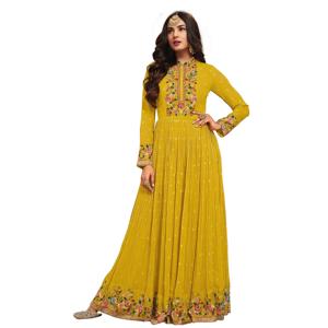 Traje Anarkali Más Vendido en Tela Georgette, Estilo de Trabajo Artesanal, Atuendo Étnico de Moda para Eventos de Sangeet y Mehendi - Product Image 1