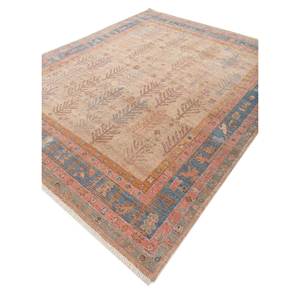 Tapis en laine noué à la main Erbe Beige Marron AKWL-1441, motif floral abstrait, pour salon, couloir, entrée, forme rectangulaire, style puzzle - Product Image 2