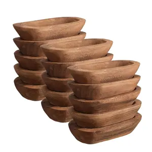 15 Pieces Wood Dough Bowl Rustic Bulk Vintage Wooden Dough Bowls Hand Carved Paulownia Bowls for Home Farmhouse Dining Hold