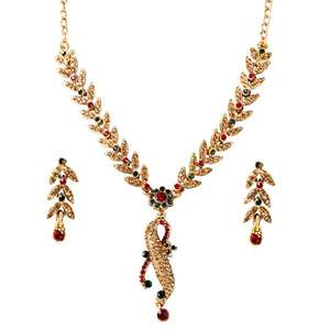 Kriaa ชุดเครื่องประดับชุบทองโลหะผสมสังกะสีสีแดงสร้อยคอ1101110 - Product Image 1