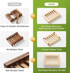 Jabonera de madera de bambú, autodrenante, barra de jabón respetuosa con el medio ambiente para ducha, esponjas de jabón, depurador utilizado en cocinas - Product Image 3