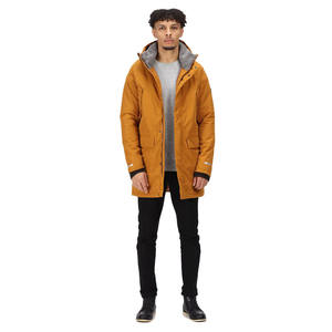 Veste parka matelassée mi-longue pour homme, design OEM professionnel, couleur moutarde, fermeture éclair, imperméable et respirante, vente en gros - Product Image 3