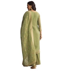 Vestito Palazzo verde tessuto Banarasi all'ingrosso donna abbigliamento etnico OEM fabbrica fornitore di massa produttore di moda personalizzato - Product Image 5