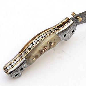 Damascus tùy chỉnh OEM Handmade gấp dao RAM sừng xử lý tay khắc <span class=keywords><strong>EAGLE</strong></span> Bolster với vỏ bọc da ZR mô hình thương hiệu ZT-F13 - Product Image 3