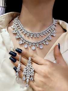 Ensemble de collier en laiton de haute qualité avec boucles d'oreilles et Maang Tikka en taille étoile diamant américain argent polonais ensemble de luxe pour une tenue de fête - Product Image 4