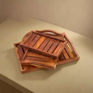 Cesta de madera decorativa Woodino II Bandejas de madera con asas laterales II Juego de 3 cajas de madera Sheesham - Product Image 2