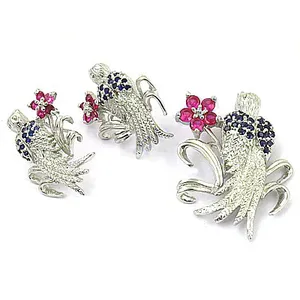 Boucles d'oreilles pendantes en argent plaqué or pour femmes, avec fleurs, rubis, saphir, diamant, style mignon, pour cadeau - Product Image 1