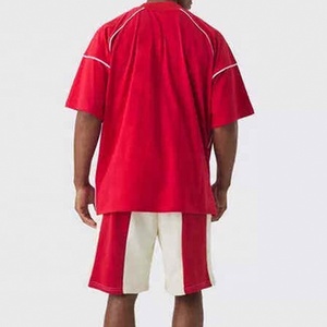 Nouveauté Ensemble de t-shirts de football surdimensionnés rouges pour hommes, décontracté, manches courtes, respirant, confortable pour l'été en extérieur - Product Image 2