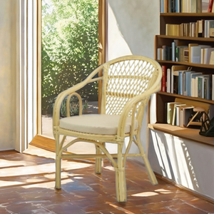 Fauteuil moderne en rotin naturel tressé à la main Patani - Chaise de détente confortable pour salon, bureau à domicile, chambre à coucher - Product Image 3