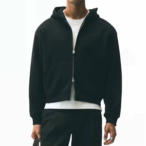 100% coton polaire Double couche hommes sweat à capuche d'hiver coupe régulière pull à capuche col lourd Double fermeture éclair personnalisable - Product Image 2