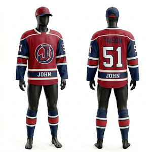 Maillot de hockey sur glace pour hommes, uniforme 240 GSM en maille polyester respirante, rouge, marine, blanc, logo personnalisé par sublimation - Product Image 1