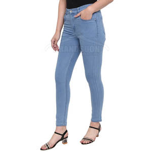 Recién llegado, pantalones vaqueros rectos informales para mujer, ropa de calle de Color personalizado, cintura de tela vaquera con patrón sólido a la moda a la venta - Product Image 2