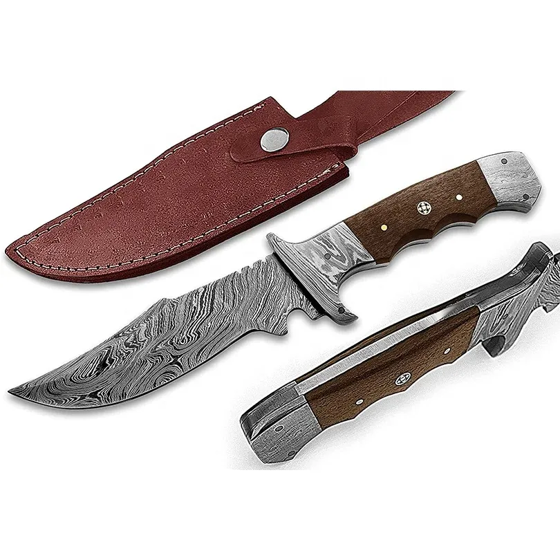 Tùy chỉnh chất lượng cao Damascus thép săn Skinner dao cố định lưỡi Skinner dao bao gồm vỏ bọc da cao cấp