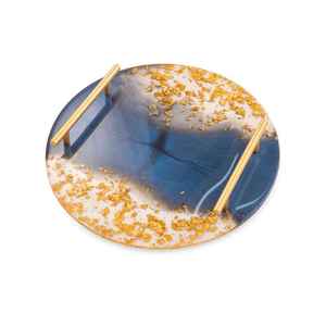 Meilleures ventes Gani Craft Impex Plateau de service en bois et résine de marbre avec poignée en métal au design arrondi Plateau de service décoratif pour aliments - Product Image 3