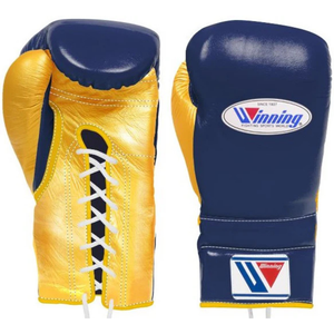 Winning <b>Lace</b> Up Boxing <b>Gloves</b> Navy Gold Premium Genuine Leather Pro Boxing <b>Gloves</b> for Training Sparring Gym Use 8oz 10oz 12oz - Product Image 1