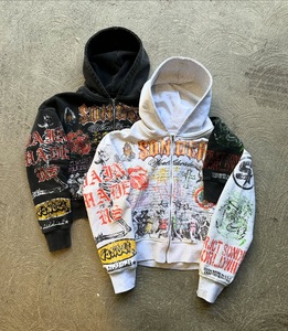 Nouveau sweat à capuche court à épaules tombantes uni, tendance, délavé à l'acide, grande taille, pour hommes, sweat-shirts et pulls de grande taille - Product Image 1