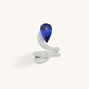 Luxury Women's <b>Cocktail</b> <b>Ring</b> With Pear Cut Sapphire And Pave Setting 18K Solid <b>Gold</b> - Product Image 1