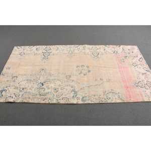 Alfombra Turca de 3.3x6.6 pies, Alfombra Vintage, Alfombra Sólida Beige y Azul - Product Image 2