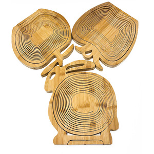 ตะกร้าผลไม้แห้งทำจากไม้แบบพับได้ทำด้วยมือรูปแอปเปิ้ลพร้อมที่จับตะกร้าผลไม้ไม้ไผ่พับได้ - Product Image 3