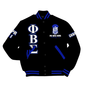 Phi Beta Sigma 1914 Classique Varsity Letterman Veste Bleu Blanc Grec Vie Fraternité Chenille Patch College Jacket - Product Image 2