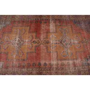 Alfombra Vintage de 4x8.3 pies, Alfombra Turca, Alfombra de Lana con Degradado Rojo y Azul - Product Image 5
