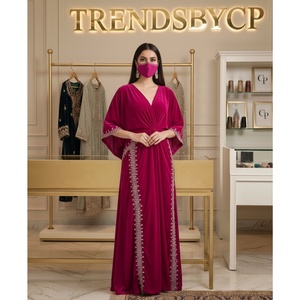 Wholesale Modest Luxury Arabian <b>Kaftan</b> Abaya-Hand-Embellished Velvet Floor-Length A-Line Evening Dress-Muslimah Formal Wear - Product Image 3