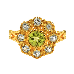 Bague en argent sterling 925 plaqué or au design luxueux et attrayant, avec péridot et topaze bleue suisse, multi-gemmes, pour mariage ou cadeau de fête - Product Image 2