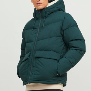 Chaqueta acolchada negra con estampado personalizado OEM para hombre, abrigo de invierno de algodón transpirable con cremallera, informal, a prueba de viento, impermeable, de talla grande - Product Image 1