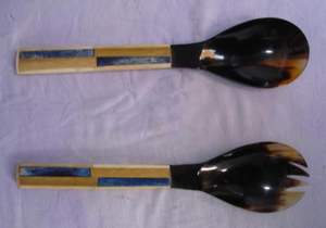 Ensemble de cuillères à salade en corne de buffle 2 pièces faites à la main avec poignée en résine Ustensiles de cuisine jetables élégants pour cadeaux - Product Image 3