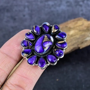 Púrpura Dahlia Kingman turquesa plata esterlina gran anillo violeta Espinosa ostra racimo sur oeste estilo bohemio bisel conjunto fiesta - Product Image 3