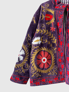 Veste en velours brodée florale à manches longues, taille plus, col mandarin, vêtements d'automne pour femmes - Product Image 5