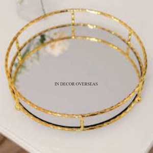 Último patrón llegada alambre de metal chapado en oro diseñador único bandeja de espejo de forma redonda para servir dulces y chocolates - Product Image 5