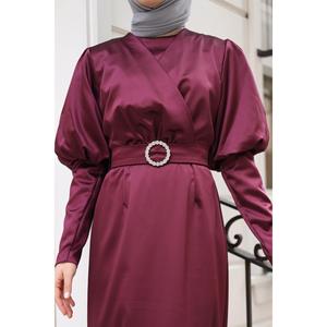 Abito da sera con cintura a croce in raso-rosso Claret - Product Image 6