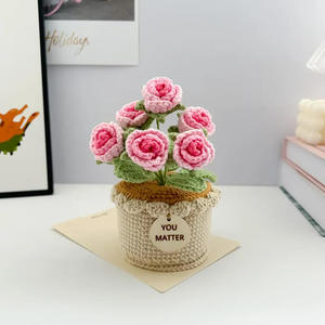 Crochet transfrontalier fait main en coton, fleur artificielle en fil de rose, bonsaï en pot pour bureau, décoration d'intérieur, ornements, cadeau, voyage - Product Image 6