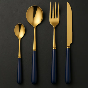 Premium Blue Handle <b>Gold</b> Head Cutlery Set Suitable For Formal Events Luxury Dining And Elegant <b>Table</b> Decor From India - Product Image 6