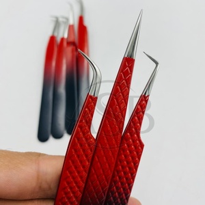 Pinzas de pestañas con logotipo personalizado de dos tonos, color rojo y negro, pinzas puntiagudas de extensión de pestañas de agarre fuerte de acero inoxidable sostenible - Product Image 3