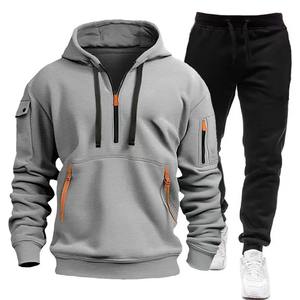 Ensembles de survêtement et de sweat à capuche pour hommes, vêtements de sport de gymnastique à fermeture éclair, vêtements de marque de mode de grande taille pour l'hiver - Product Image 4