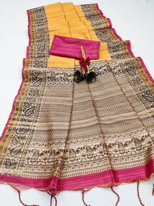Soie de Tussar de qualité supérieure avec fabricant et fournisseur de mode pour femme saree imprimé en bloc de Surat - Product Image 2