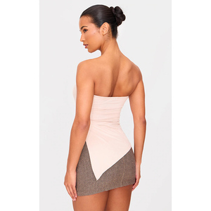 Haut de gamme sur demande OEM ODM vêtements personnalisés de créateurs pour femmes OEM bandeau à ourlet asymétrique en faux daim haut de la fabrication en gros - Product Image 1