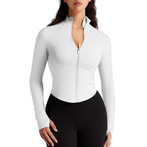 Haut de yoga pour femme à manches longues et fermeture éclair, coupe ajustée, respirant, avec logo personnalisé, pour le fitness et les activités de plein air - Product Image 1