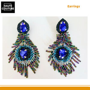 100%, ropa de mujer hecha a mano, pluma de pavo real bordada a mano, pendientes de cuentas de arcoíris del fabricante de origen indio - Product Image 4