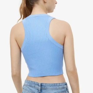 Camiseta sin mangas transpirable de alta calidad para mujer, Top corto de tela de algodón de nuevo estilo acanalado, talla de EE. UU. para mujer, camiseta sin mangas OEM ODM personalizada - Product Image 3