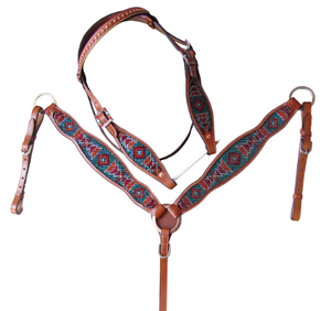 Fait sur mesure Meilleur Prix Cheval Western Headstall Cheval Cuir Tack Set Avec Design Fantaisie Headstall et Plastron - Product Image 1