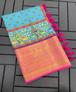 Prêt à porter Sari soie Banarasi Khadi dames traditionnel broderie travail indien fête mariage porter fantaisie mousseline de soie prix de gros - Product Image 3