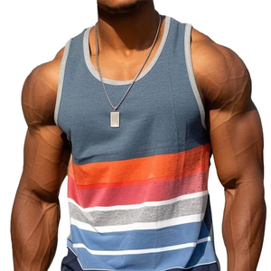 Men's Summer Casual Sleeveless Tank <b>Tops</b> Quick Dry 3D Printed Graphic <b>Vest</b> With Loose Crew Neck <b>Striped</b> Sports <b>Top</b> Design - Product Image 2