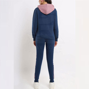 Survêtements d'hiver pour femmes de haute qualité, teinture unie, design 2 en 1, capuche, taille élastique, 100% coton, léger, sur mesure, côté - Product Image 2