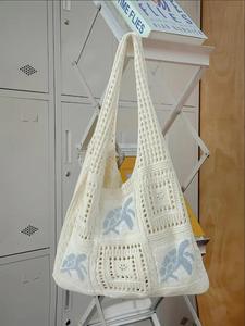 Bolso de Hombro Tejido de Moda para Mujer, Diseño de Tortuga, con Dos Asas, Abierto, para Viajes, Playa y Vacaciones de Verano - Product Image 6